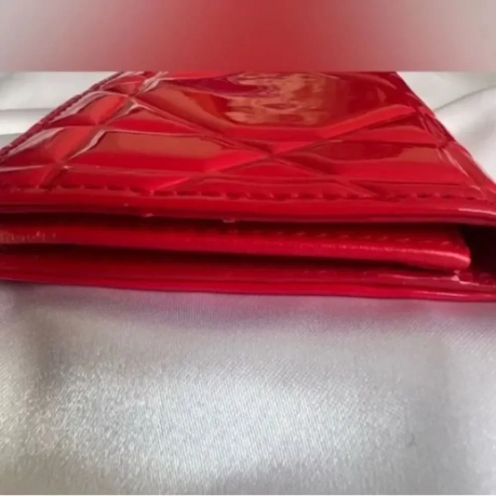 🌟2-pc Christian Dior🌟 Lady Dior Cannage Calfskin RED Card Holder &BagKey Charm